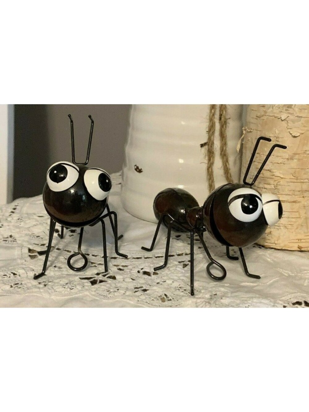 2 pc Metal Bobble Head Garden BLACK Ants Picnic Ants Flower Pot Sitter U83